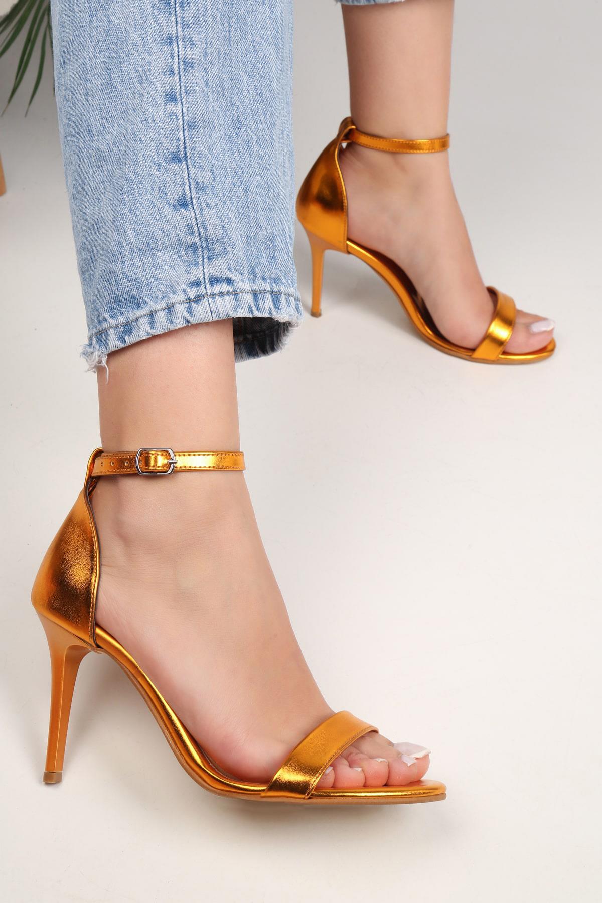 Kadın Dianthus Turuncu Metalik Tek Bant Topuklu Ayakkabı
