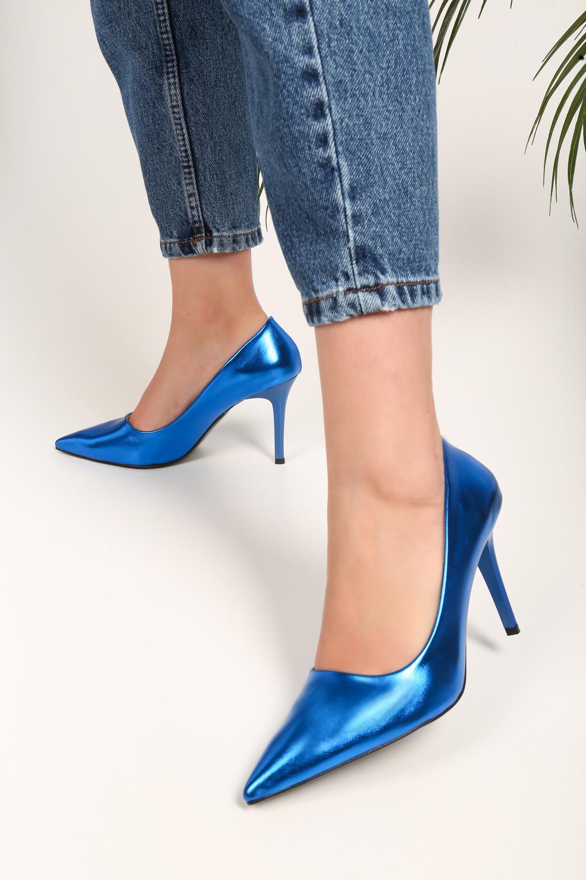 Kadın Lyvia Saks Mavi Metalik Topuklu Ayakkabı Stiletto