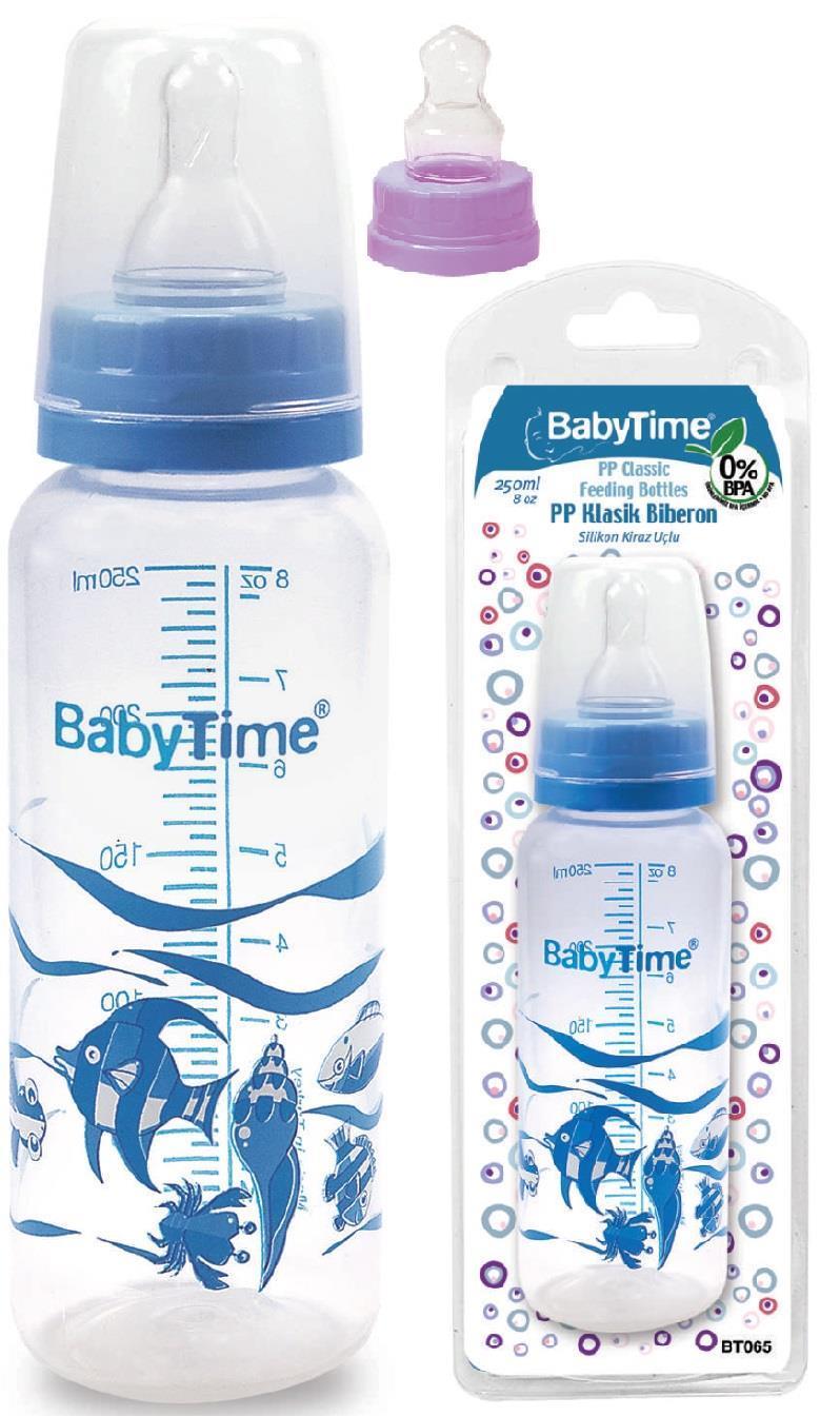 BabyTime Klasik PP Biberon (Silikon Damaklı Uçlu)  250ml BT067