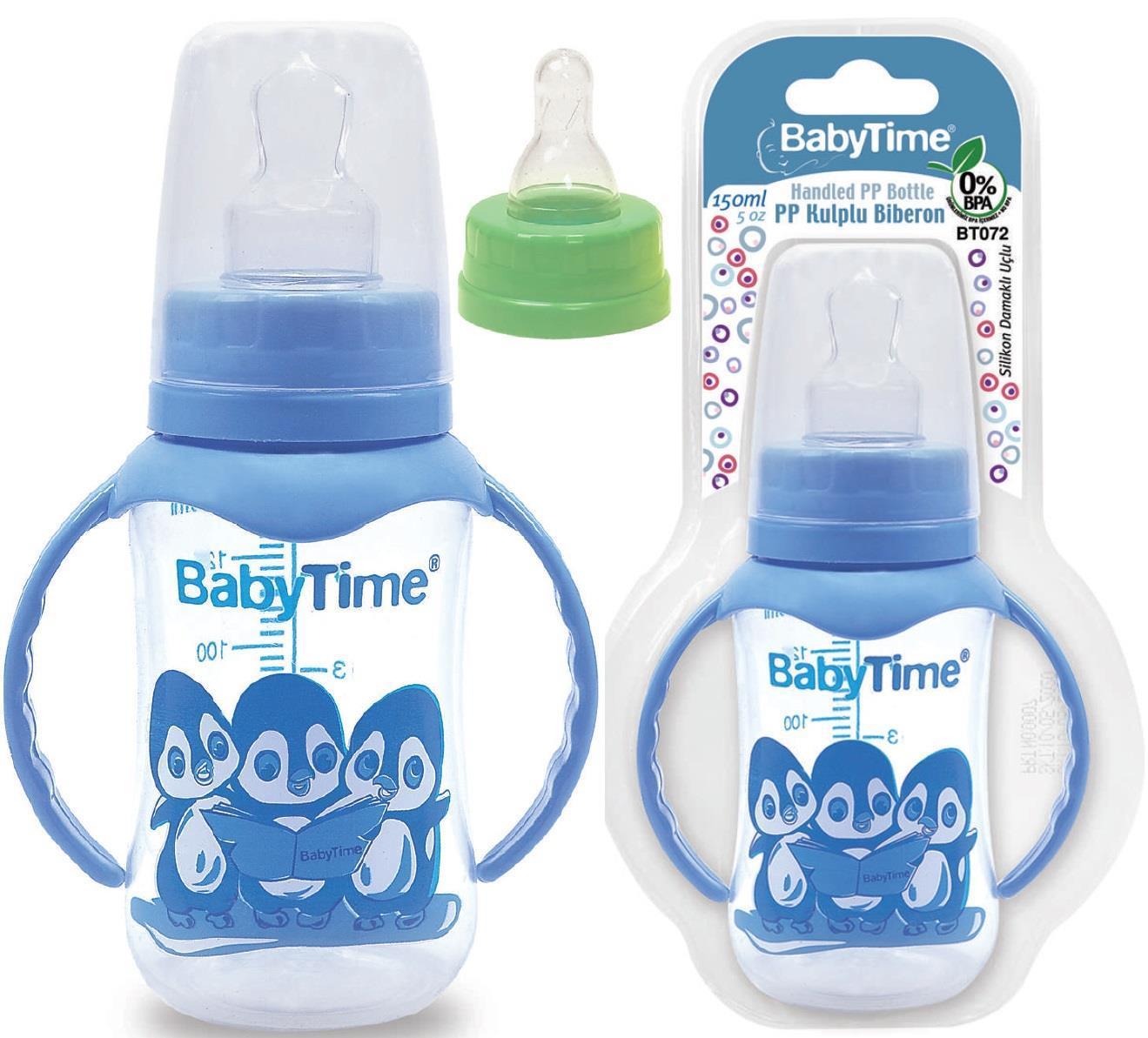 BabyTime Kulplu PP Biberon (Silikon Kiraz Uçlu) 150ml BT070
