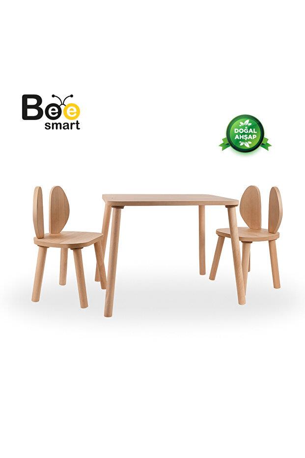 Bee Smart Safir Meşe Naturel Aktivite Masası 2 Sandalyeli Çocuk Masa Sandalye Takımı MS-60