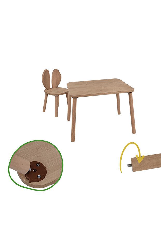 Bee Smart Safir Meşe Naturel Aktivite Masası 2 Sandalyeli Çocuk Masa Sandalye Takımı MS-60