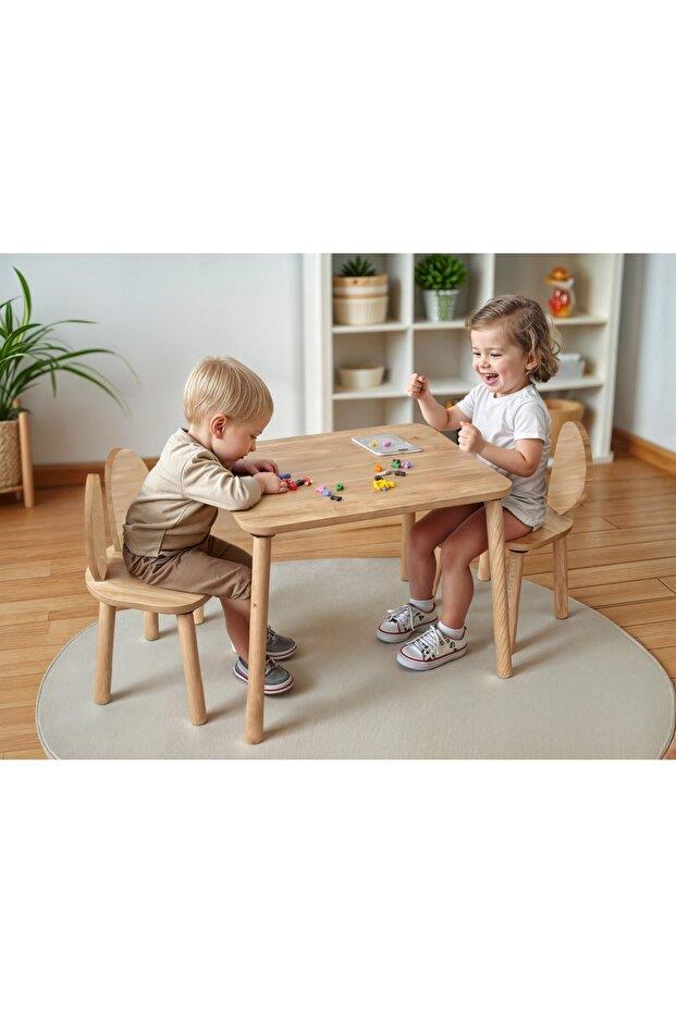 Bee Smart Safir Meşe Naturel Aktivite Masası 2 Sandalyeli Çocuk Masa Sandalye Takımı MS-60