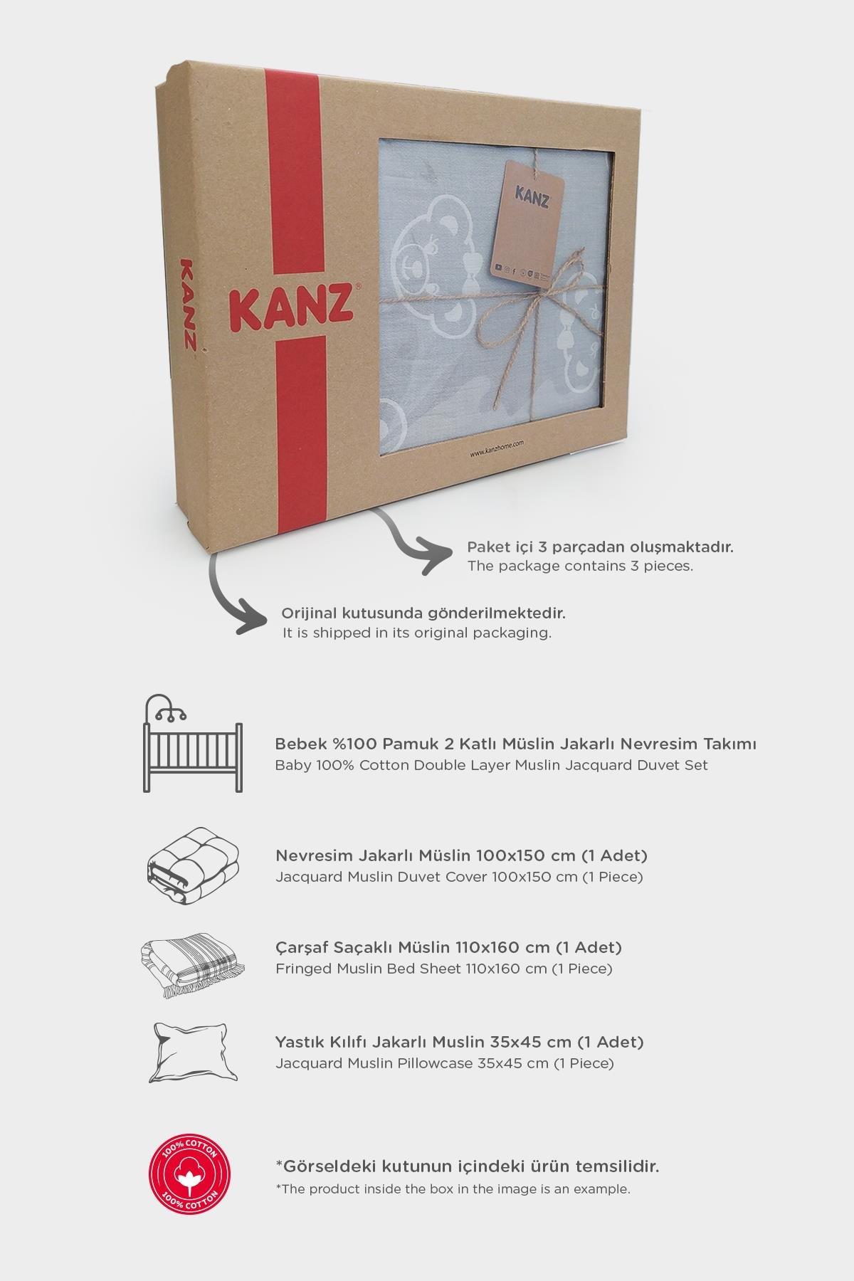 Kanz - Jakarlı Müslin Bebek  Nevresim Tk(knz-013) 152.01.0247.Heartkahve--