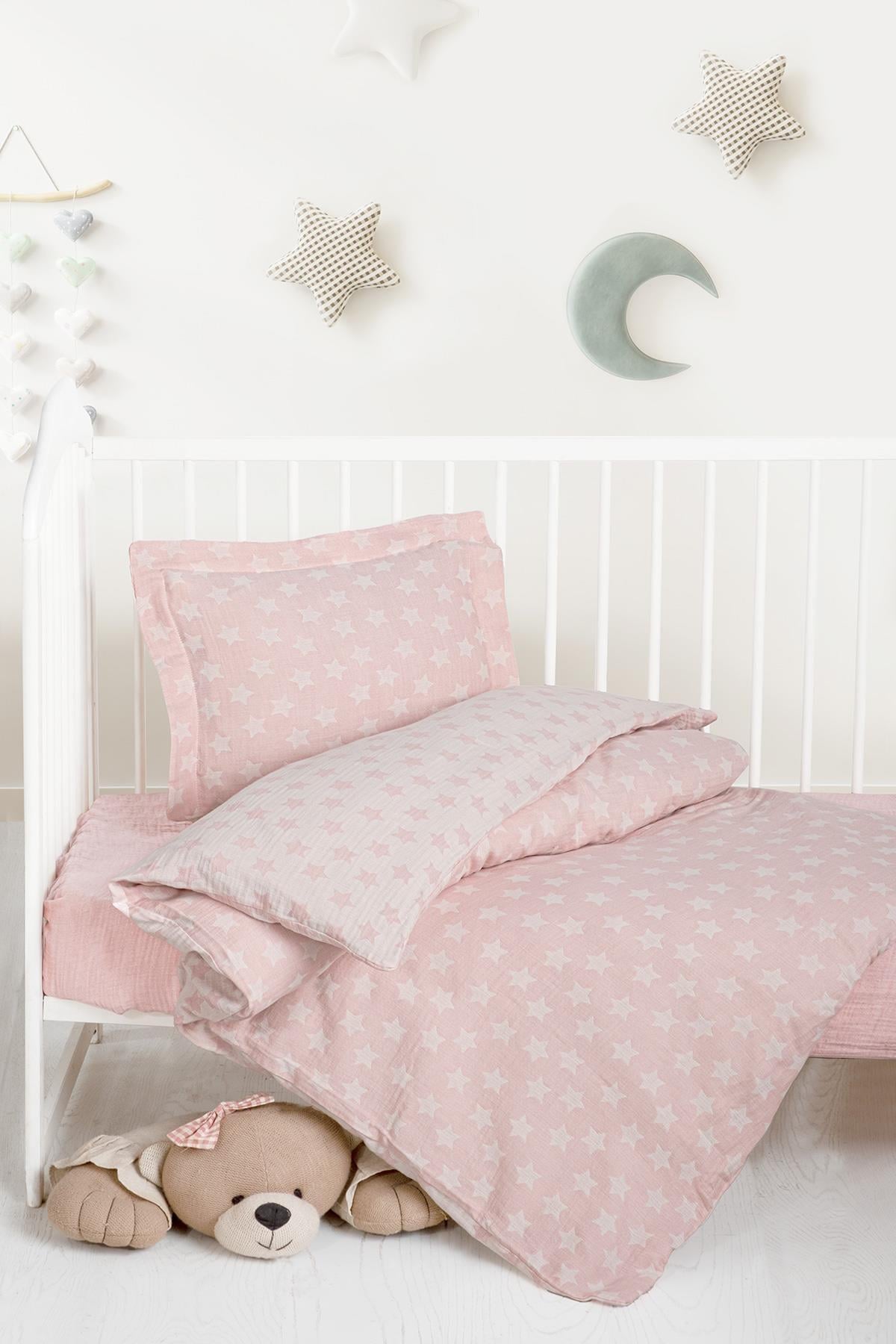 Kanz - Jakarlı Müslin Bebek  Nevresim Tk(knz-013) 152.01.0247.Starpembe---