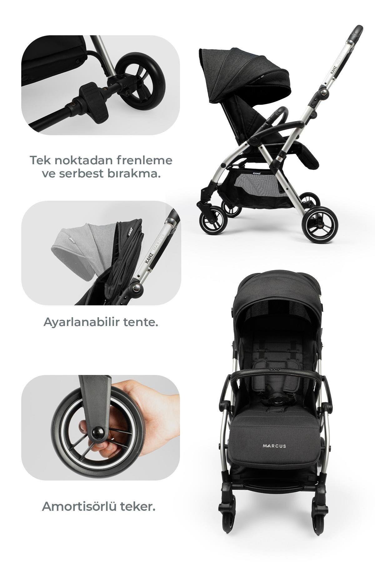 Kanz Marcus Kolay Katlanabilen Kabin Travel Sistem Bebek Arabası Raisin Black