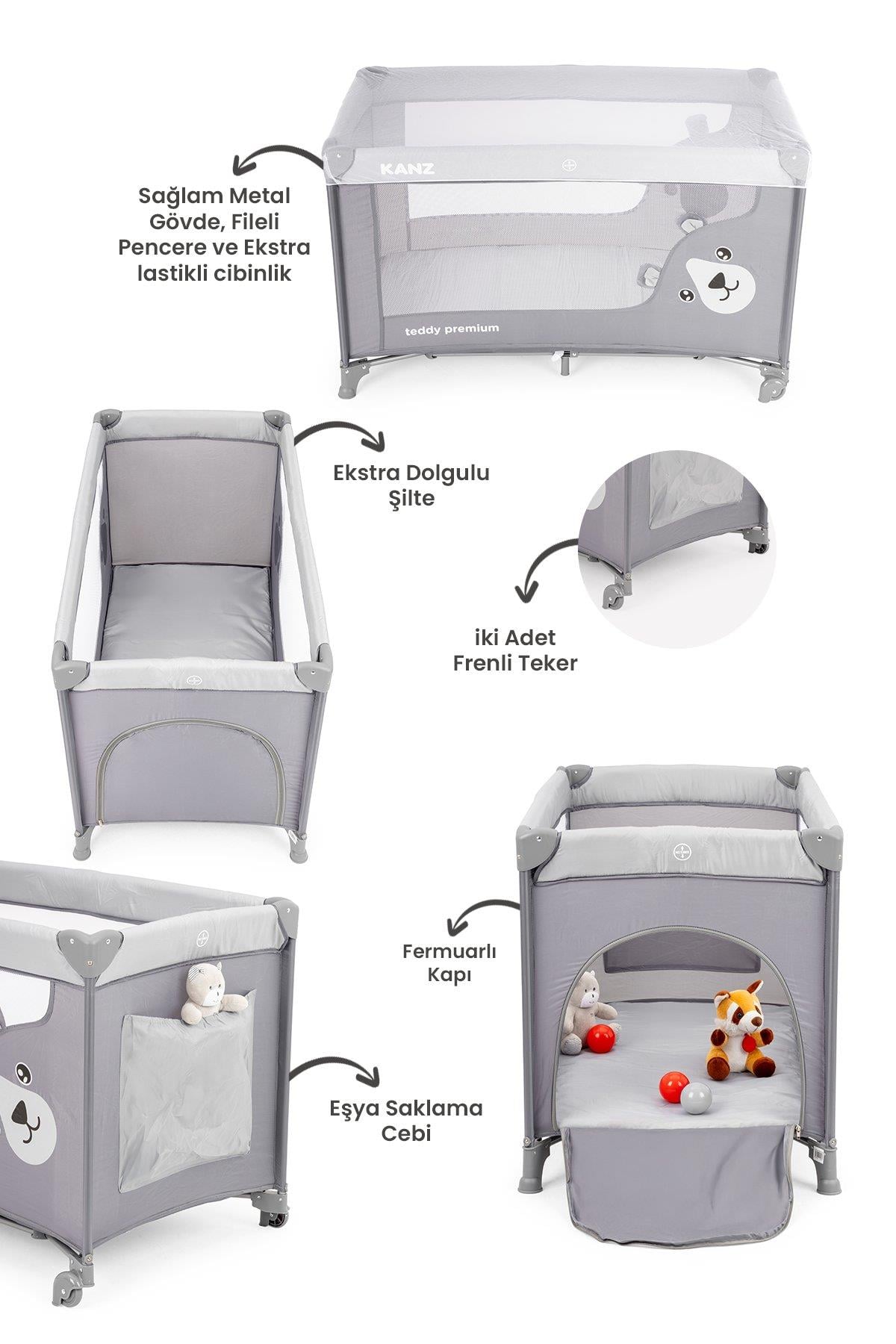 Kanz Teddy Premium Oyun Parkı ve Park Yatak Gri 60 x 120