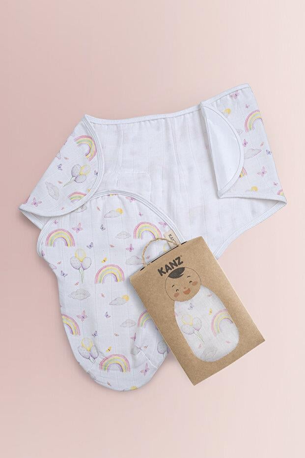 Kanz Yenidoğan %100 Pamuk Müslin Hazır Kundak Cırtlı - Soft Rainbow