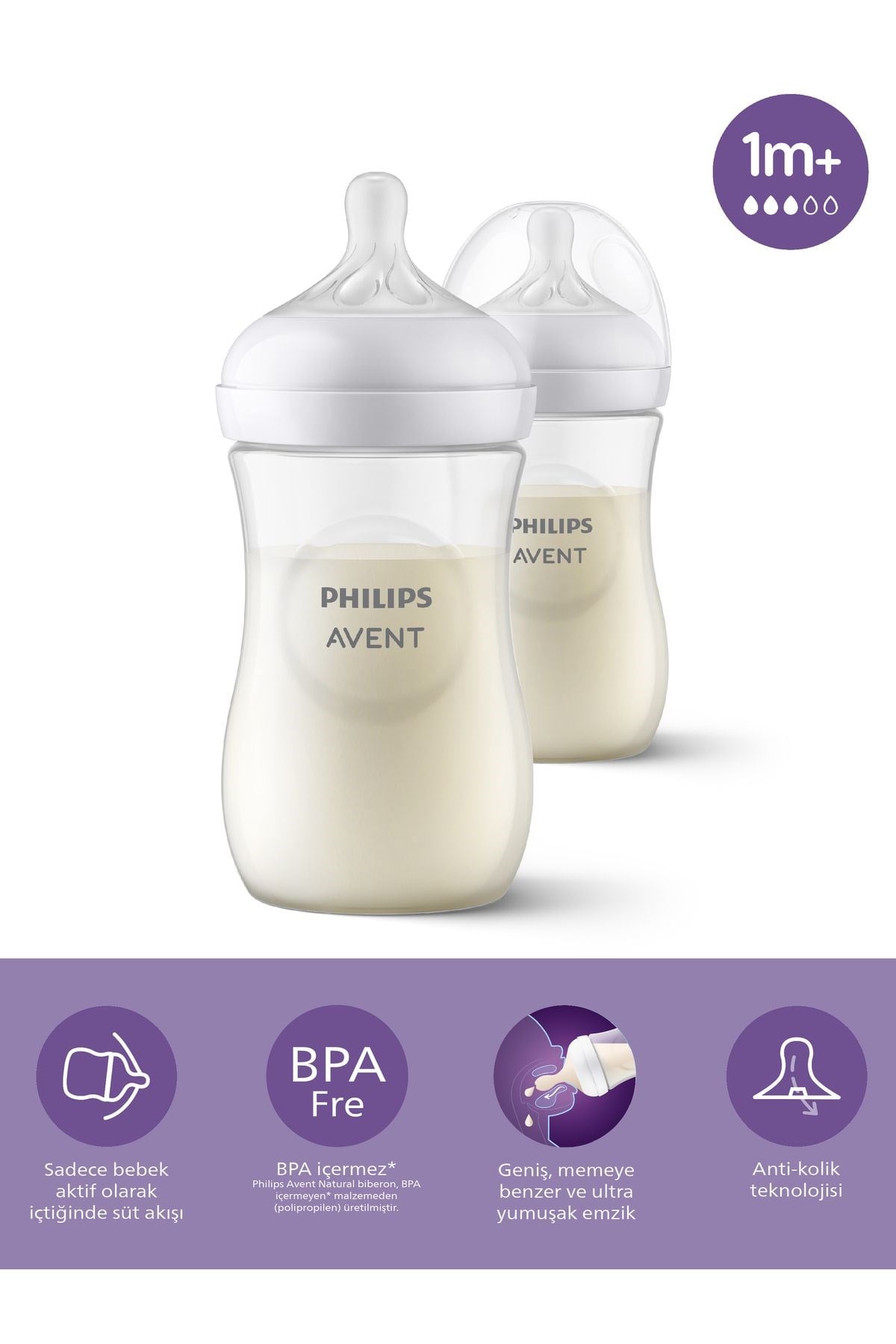 Philips Avent Scy903/02  Natural Response Doğal Tepkili Pp 2li Biberon Seti, 260ml, 1 Ay - Cam Değildir