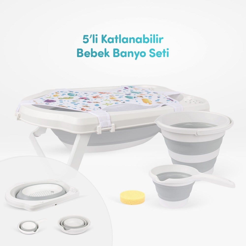 Sevi Bebe 5'li Katlanabilir Bebek Banyo Seti- Gri 363-13