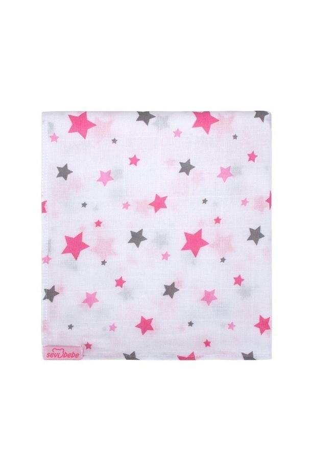 Sevi Bebe Desenli Müslin Battaniye 100x100 cm - Yıldız Yağmuru Pembe 353-140-2