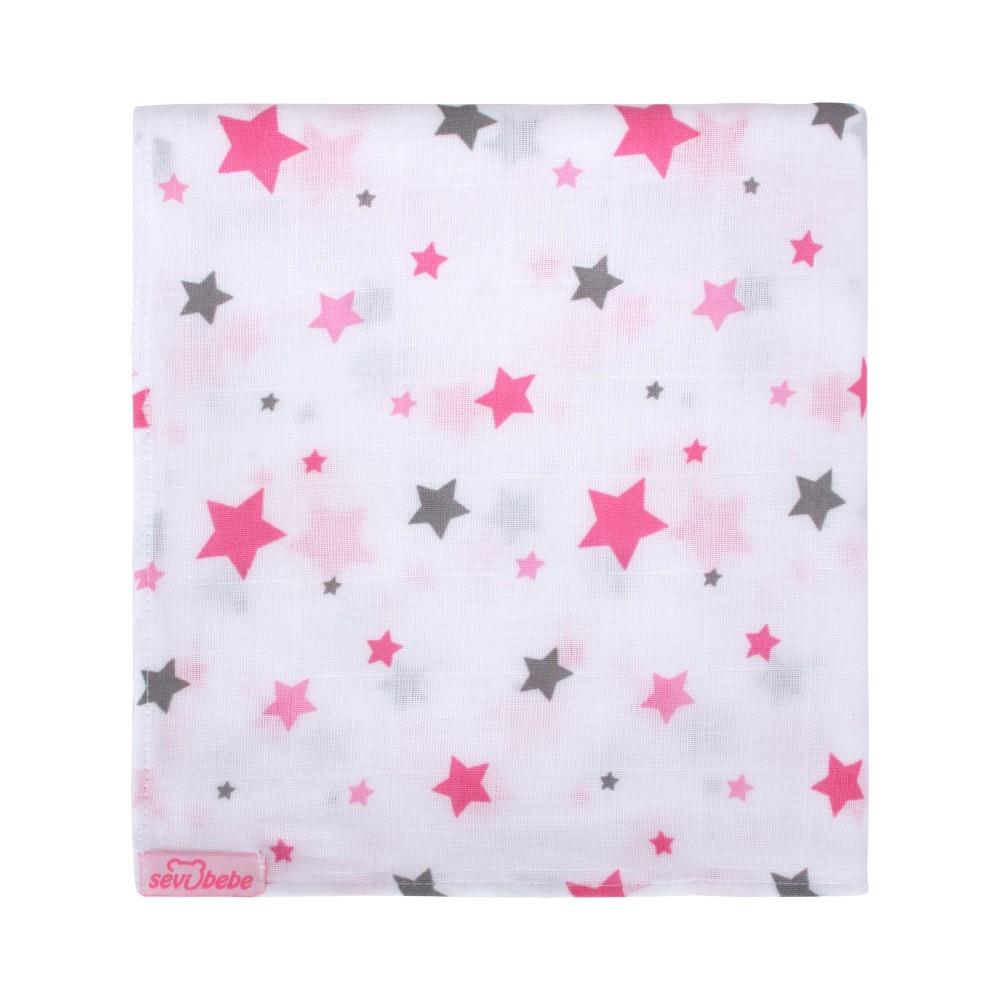 Sevi Bebe Desenli Müslin Battaniye 120x100 cm - Yıldız Yağmuru Pembe 319-140-2