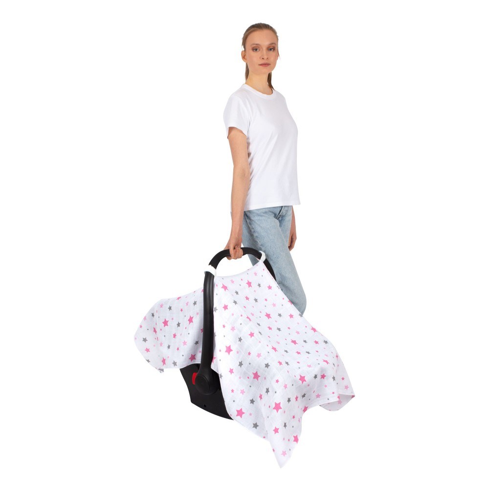 Sevi Bebe Müslin Anakucağı Örtüsü - Yıldız Yağmuru Pembe 41-140-2