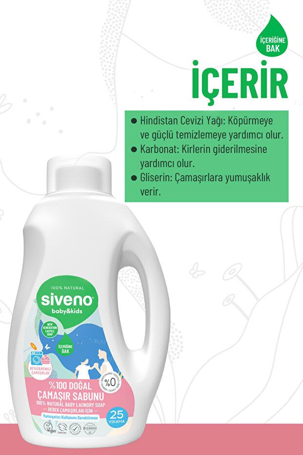 Siveno %100 Doğal Bebek Çamaşır Sabunu Kendinden Yumuşatıcılı Bitkisel Deterjan Konsantre Vegan 750 ml