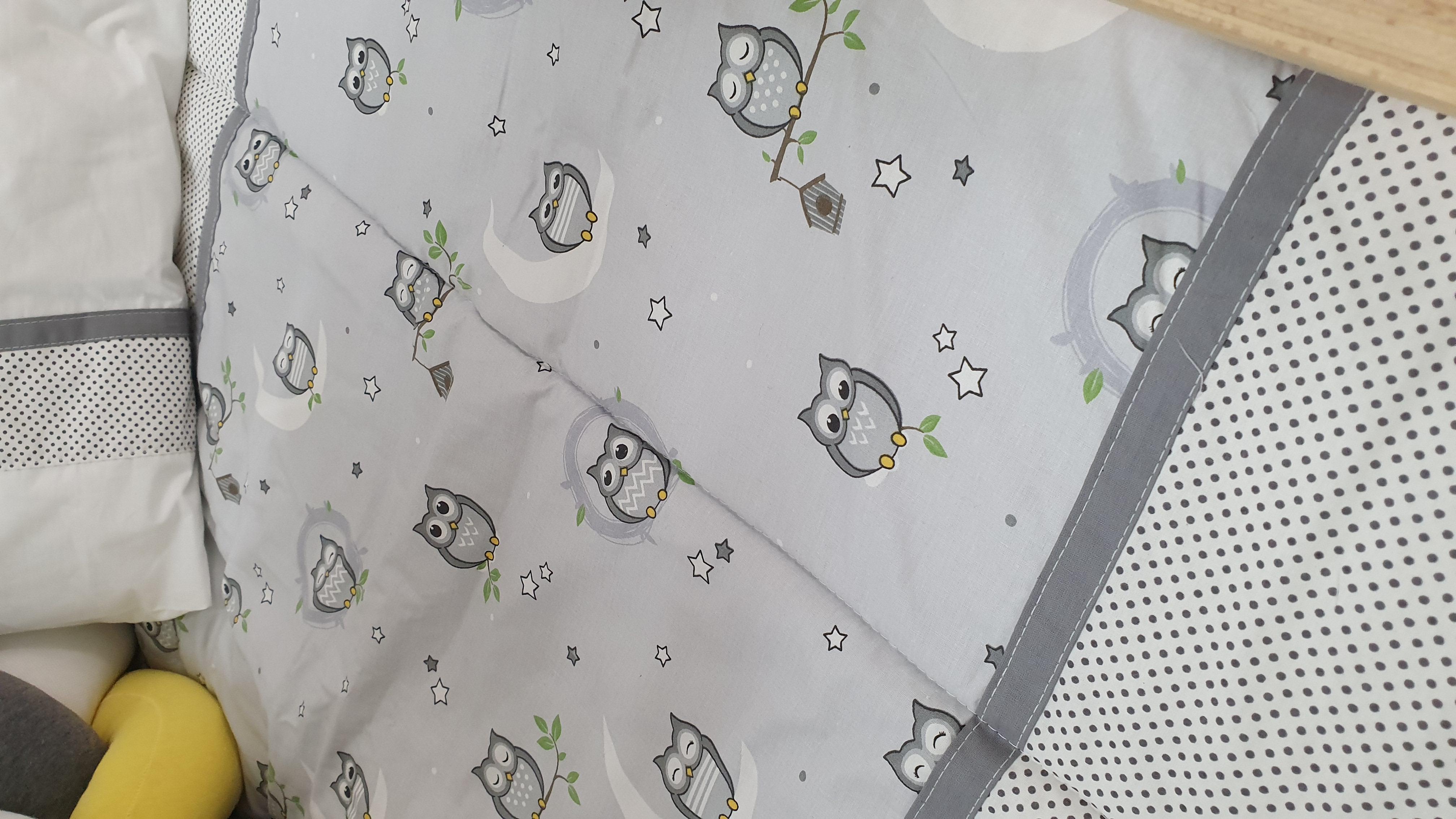 ABC Baby Baykuş 60x120 Beşik Örgülü Uyku Seti - Sarı Gri