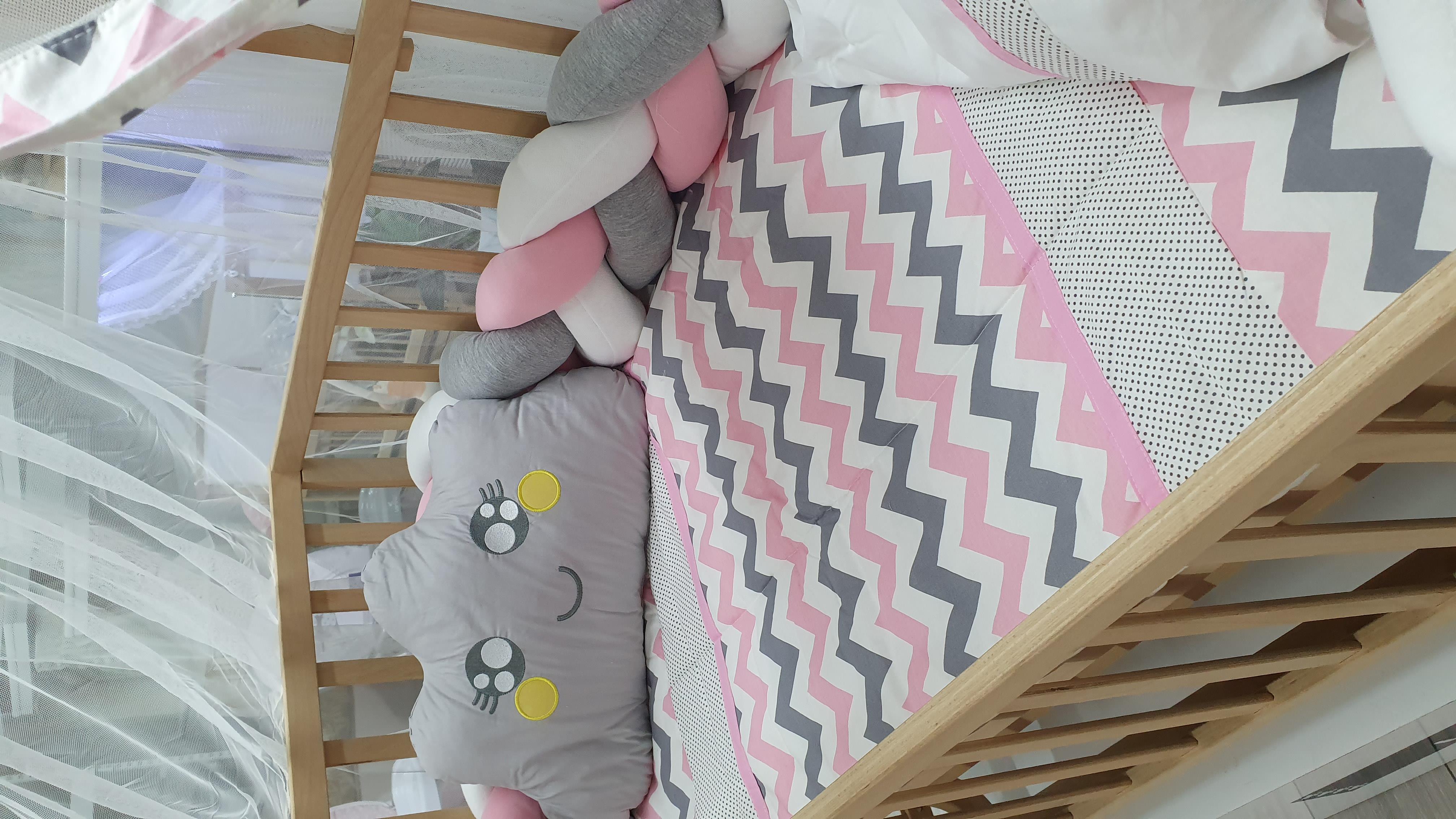 ABC Baby Zigzag 60x120 Beşik Örgülü Uyku Seti - Pembe Gri