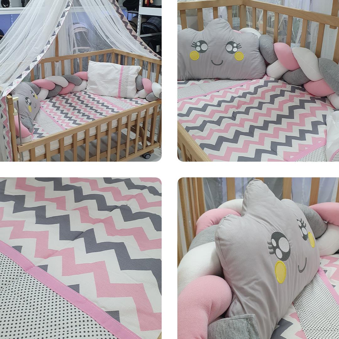 ABC Baby Zigzag 60x120 Beşik Örgülü Uyku Seti - Pembe Gri