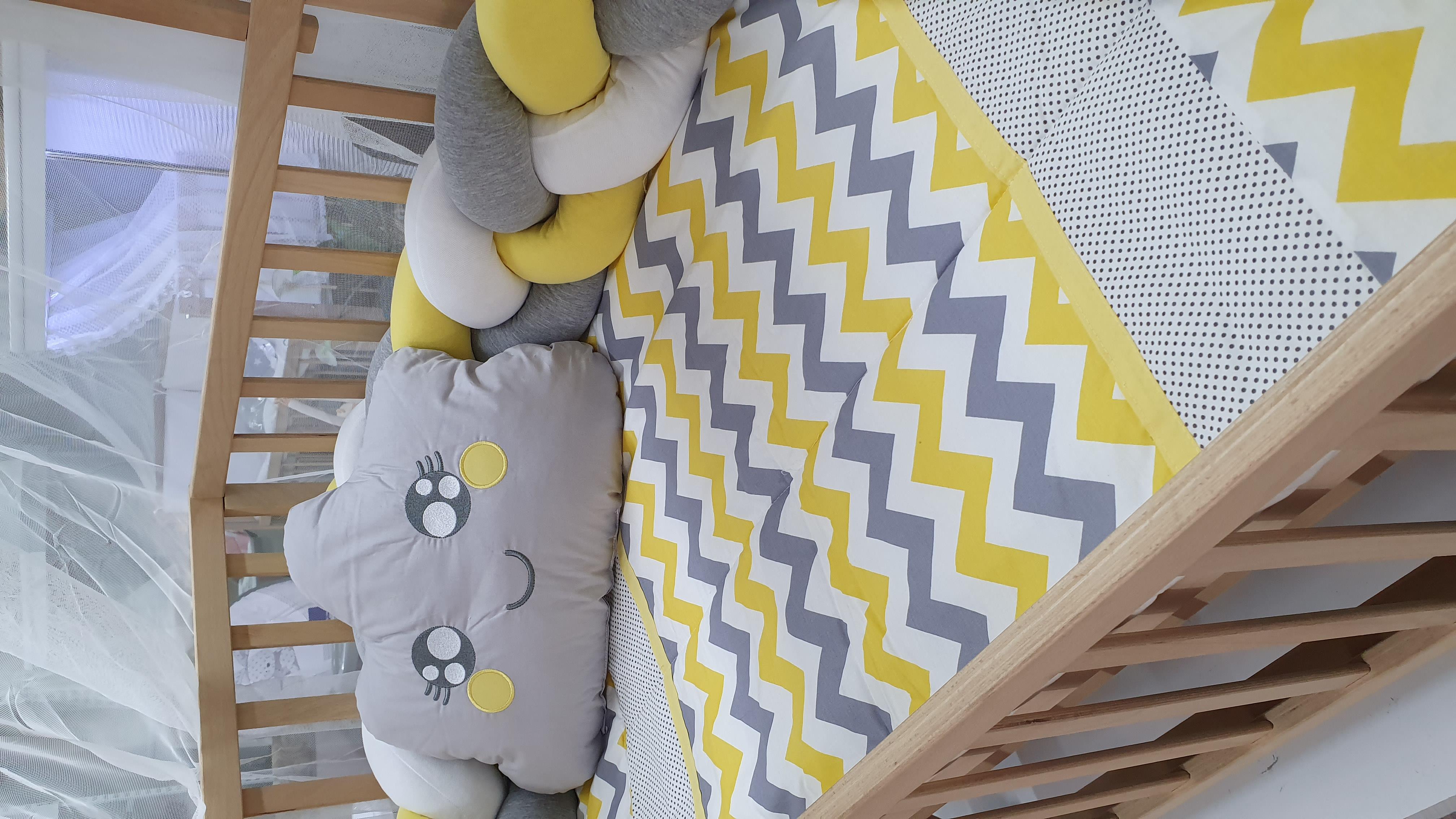 ABC Baby Zigzag 60x120 Beşik Örgülü Uyku Seti - Sarı Gri