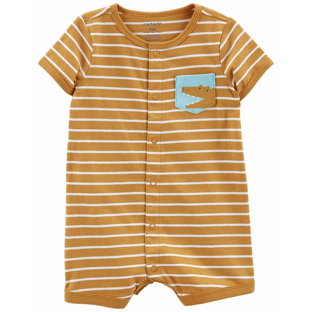 Carters Erkek Bebek Çizgi Desenli Kısa Tulum Kahverengi