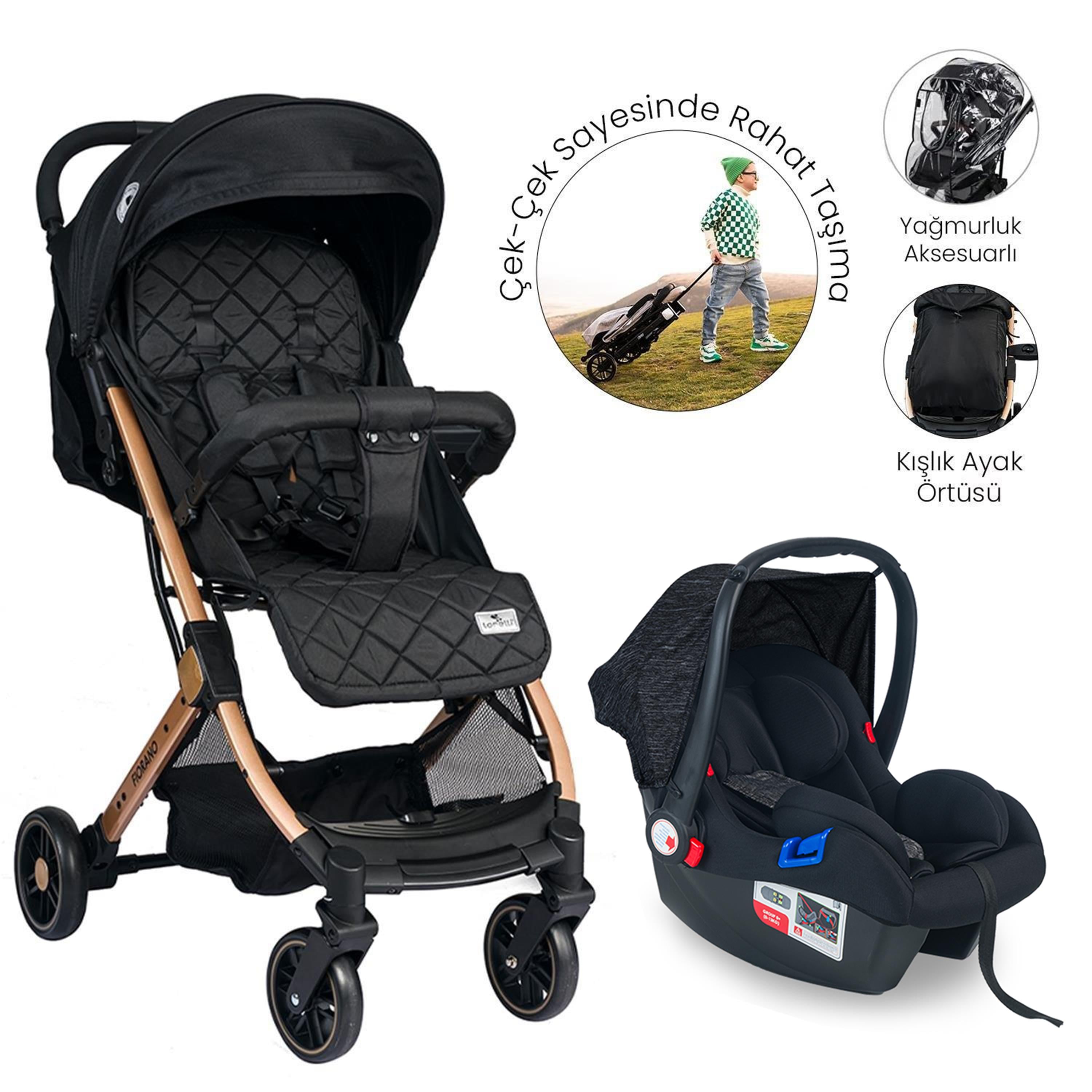 Lorelli Fiorano Kabin Boy & Travel Set Bebek Arabası - Black
