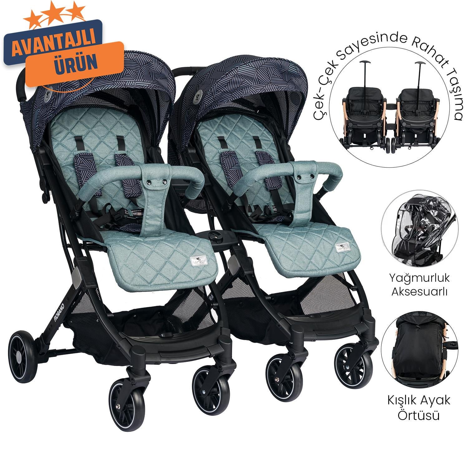 Lorelli Fiorano New Kabin Boy İkiz Bebek Arabası - Trooper