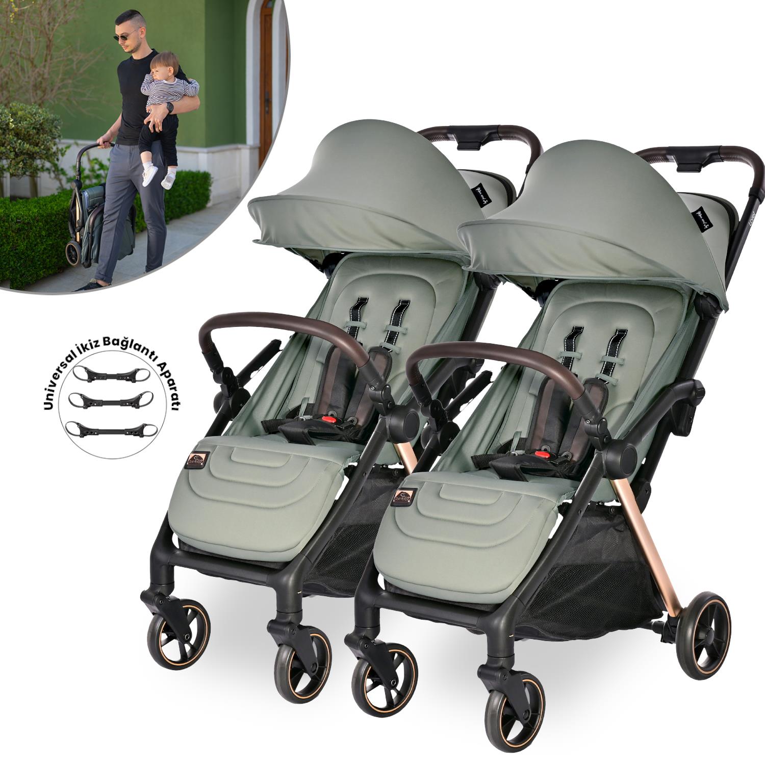 Lorelli Loret Otomatik Katlanan Kabin Boy & İkiz Bebek Arabası - Green