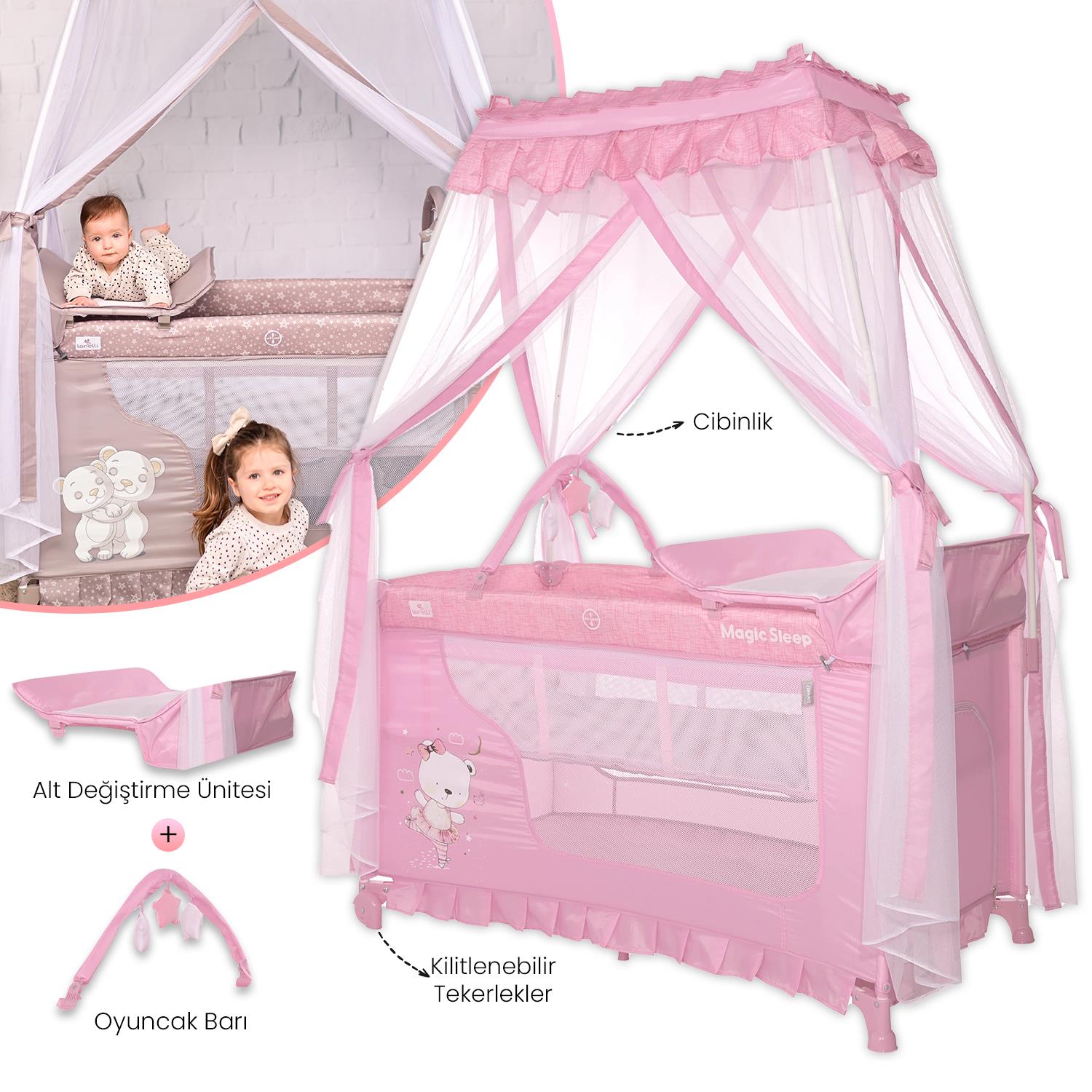 Lorelli Magic Sleep Park Yatak Beşik - Mellow Rose Ballerina Bear