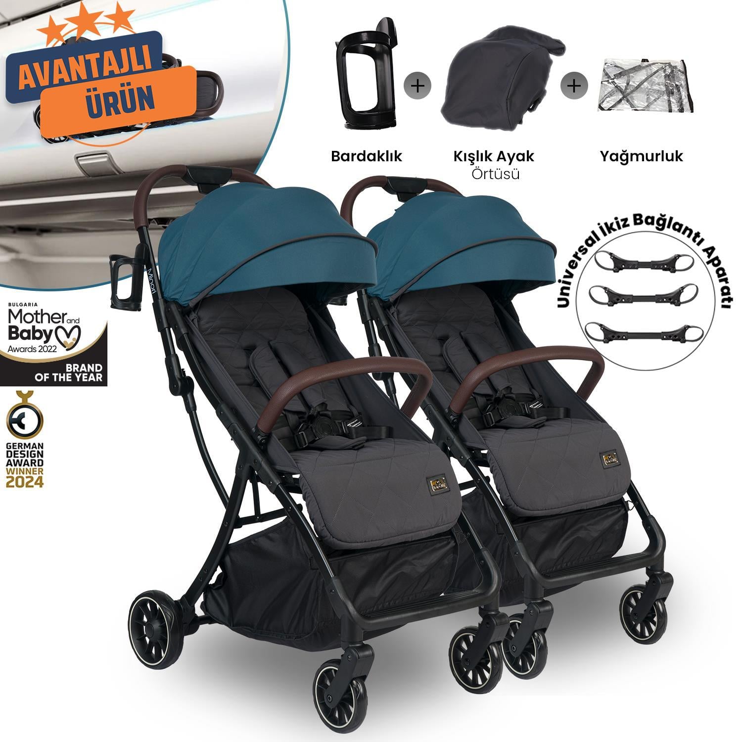 Lorelli Minori Ayrılıp Birleşebilen Kabin İkiz Bebek Arabası - Opal Green