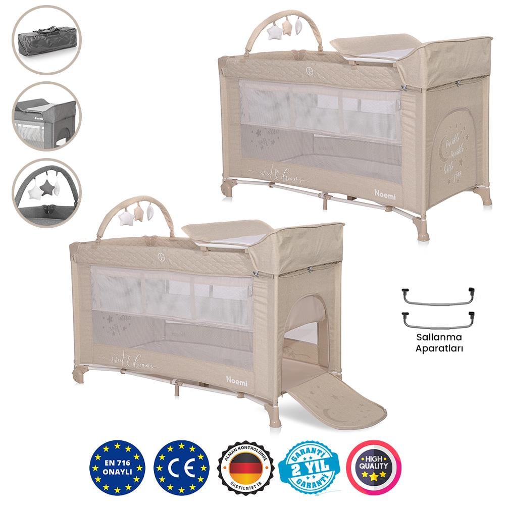 Lorelli Noemi 2 Layers Plus Park Yatak Beşik - Fog Beige Star