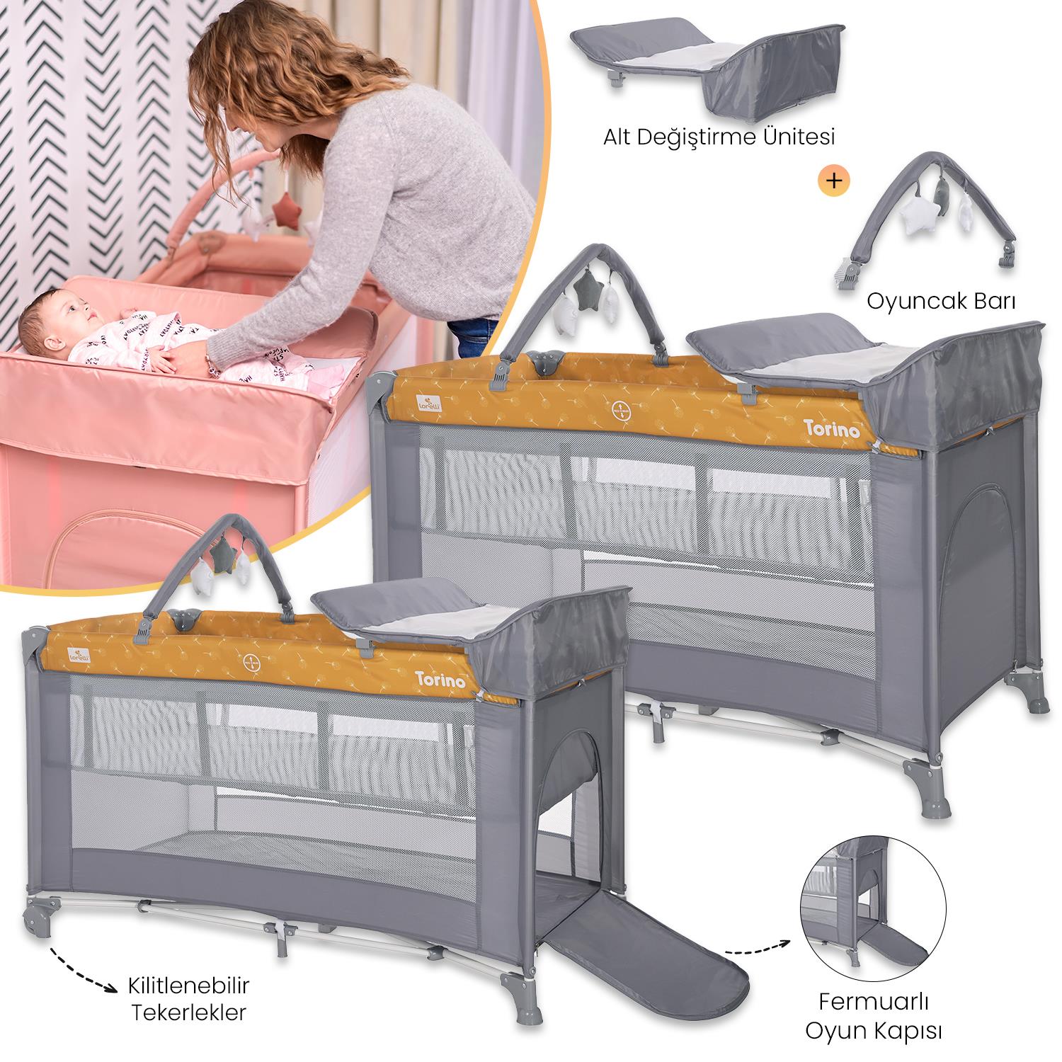 Lorelli Torino 2 Layers Plus Park Yatak Beşik - Lemon Curry Floral