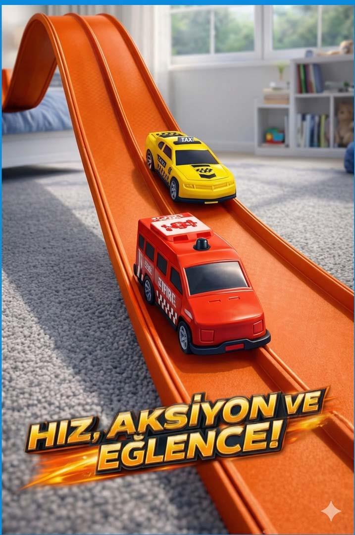 ESNEK ARABA YARIŞ PİSTİ KIVRILABİLİR TURUNCU RENK VAKUMLU 4.5 Metre Flex Track | Metal Araba Hediyeli