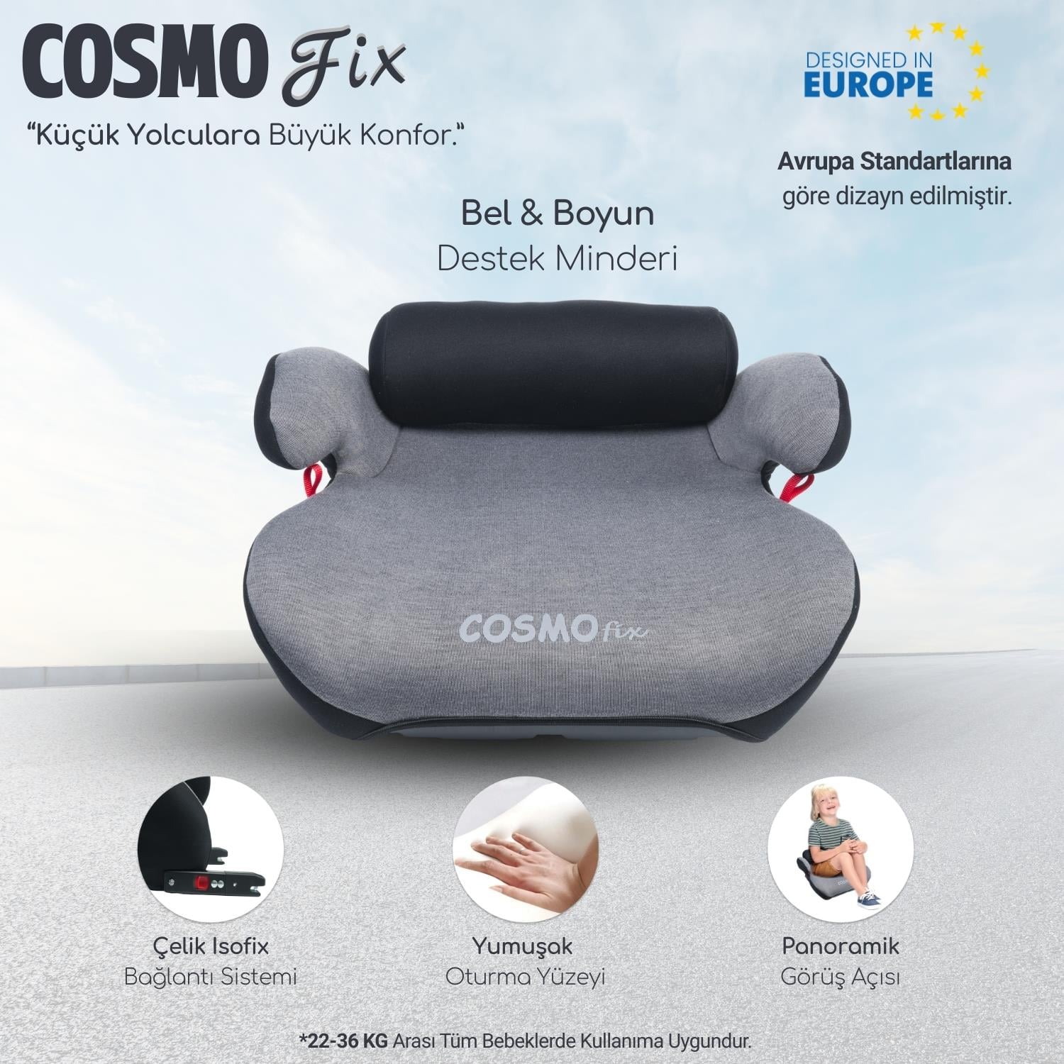 Lorelli Cosmo Fix New Isofix Oto Koltuğu Yükseltici - Gri