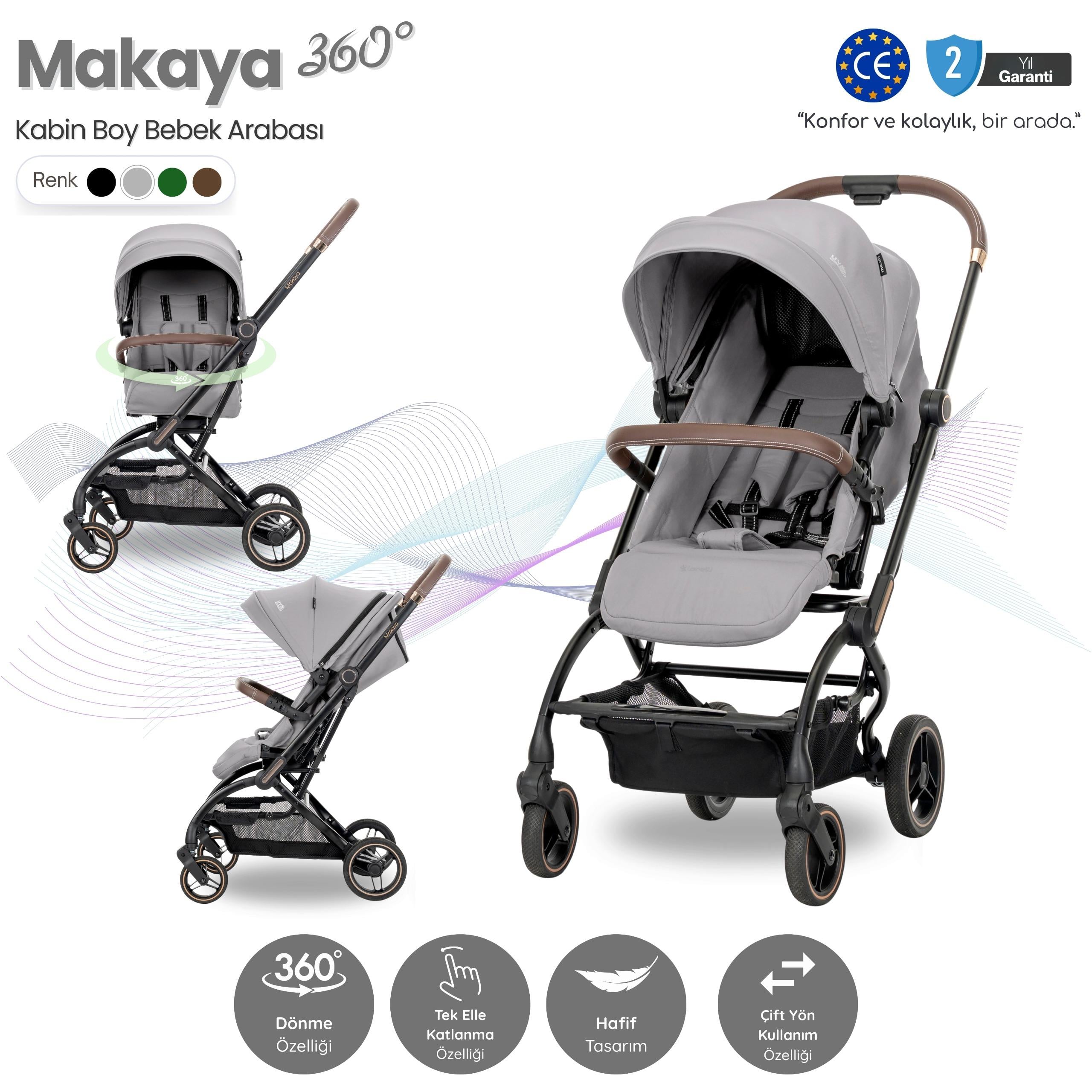 Lorelli MAKAYA 360 Dönebilen Kabin Tipi Bebek Arabası - Grey