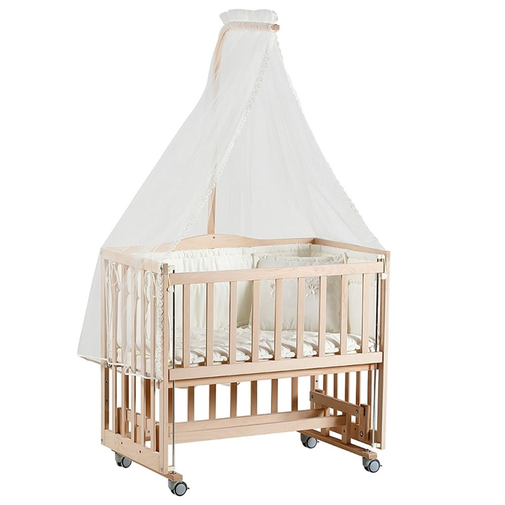 Tahterevalli Mika Ahşap Naturel Anne Yanı Beşik 3 Kademeli Lüx Bebek Beşiği - 50x90