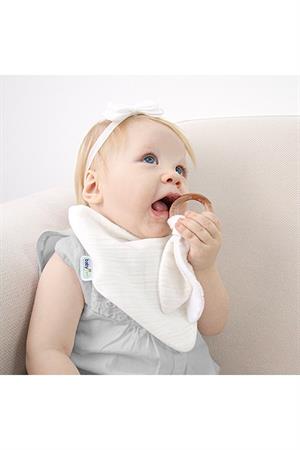 Babyjem Ahşap Diş Kaşıyıcılı Bürümcük Müslin Önlük Ekru 736