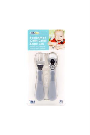 Babyjem Paslanmaz Çelik Çatal Kaşık Seti Gri 522