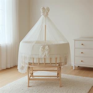 Bebekonfor Doğal Ahşap Amedan Sepet Beşik 0-2 Yaş Krem Fr. Dantelli Uyku Seti ile DA-15