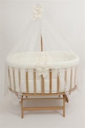 Bebekonfor Doğal Ahşap Amedan Sepet Beşik 0-2 Yaş Krem Fr. Dantelli Uyku Seti ile DA-15