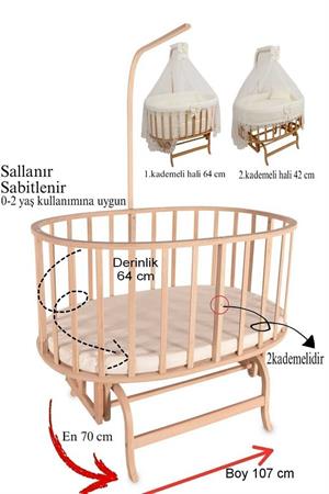 Bebekonfor Doğal Ahşap Amedan Sepet Beşik 0-2 Yaş Krem Fr. Dantelli Uyku Seti ile DA-15