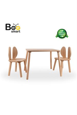 Bee Smart Safir Meşe Naturel Aktivite Masası 2 Sandalyeli Çocuk Masa Sandalye Takımı MS-60