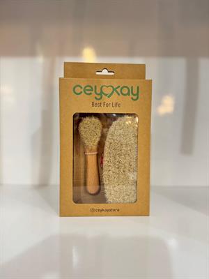 Cey&Kay %100 Doğal At Ve Keçi Kılı Kadın Selülit Ve Yüz Masaj Fırça Seti
