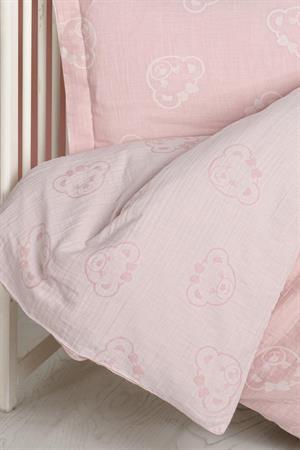 Kanz - Jakarlı Müslin Bebek  Nevresim Tk(knz-013) 152.01.0247.Bearpembe---