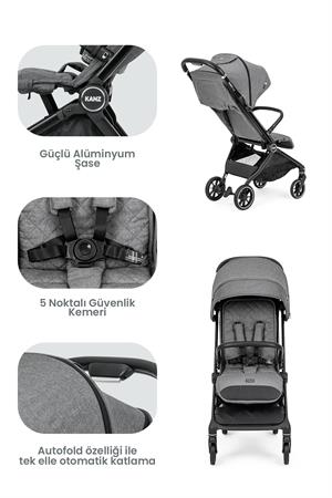 Kanz Bold Autofold Kabin Boy Bebek Arabası Steel Grey