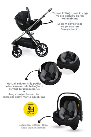 Kanz Explorer Autofold Travel Sistem Bebek Arabası Cole Black