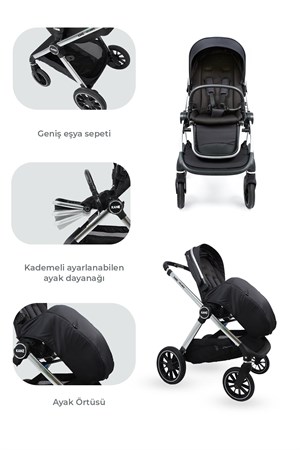 Kanz Explorer Autofold Travel Sistem Bebek Arabası Cole Black