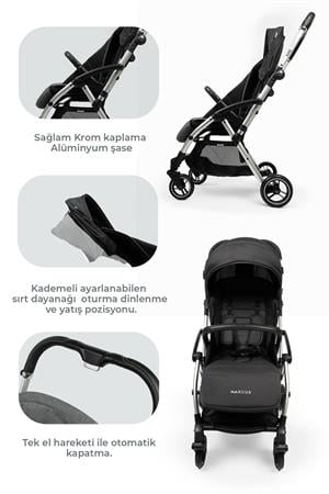 Kanz Marcus Kolay Katlanabilen Kabin Travel Sistem Bebek Arabası Raisin Black