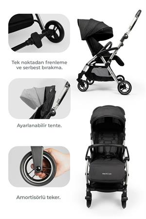 Kanz Marcus Kolay Katlanabilen Kabin Travel Sistem Bebek Arabası Raisin Black