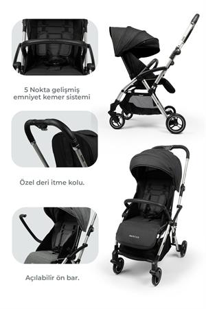 Kanz Marcus Kolay Katlanabilen Kabin Travel Sistem Bebek Arabası Raisin Black