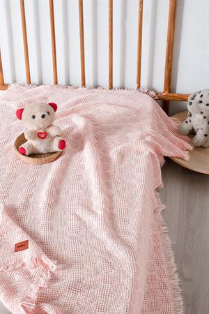 Kanz Melis Waffle Müslin Pike Örtü Pembe 90*120