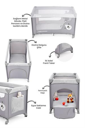 Kanz Teddy Premium Oyun Parkı ve Park Yatak Gri 60 x 120